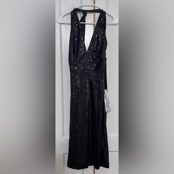 Dress the Population Vanessa Sequin Halter Plunge Neck Midi Dress - Picture 4 of 6